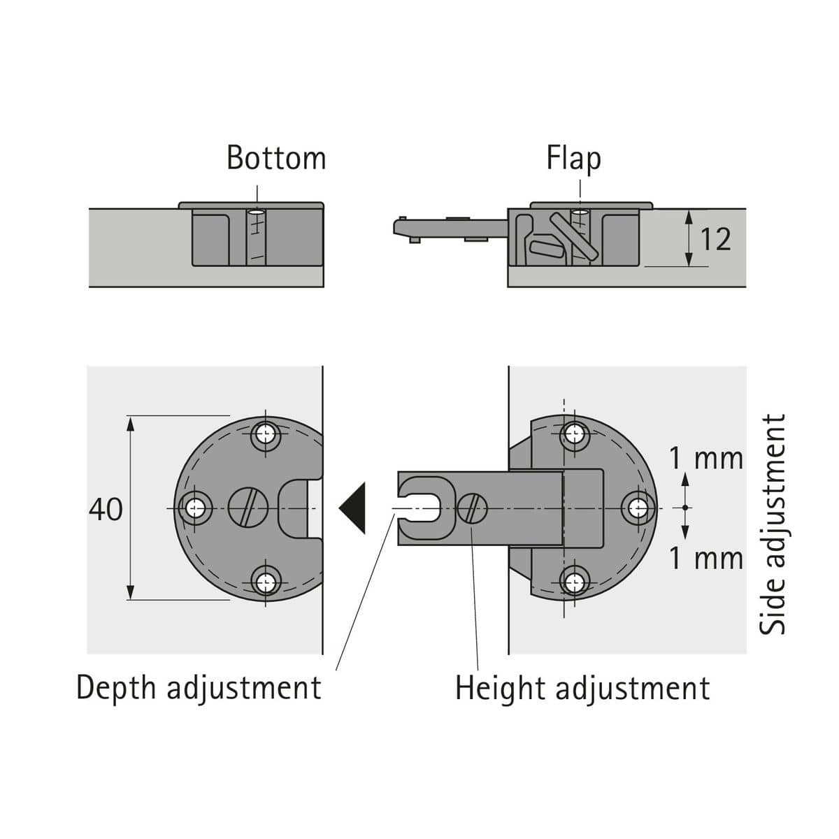 Hettich Klappenscharnier 40242 Markant 11 vernickelt