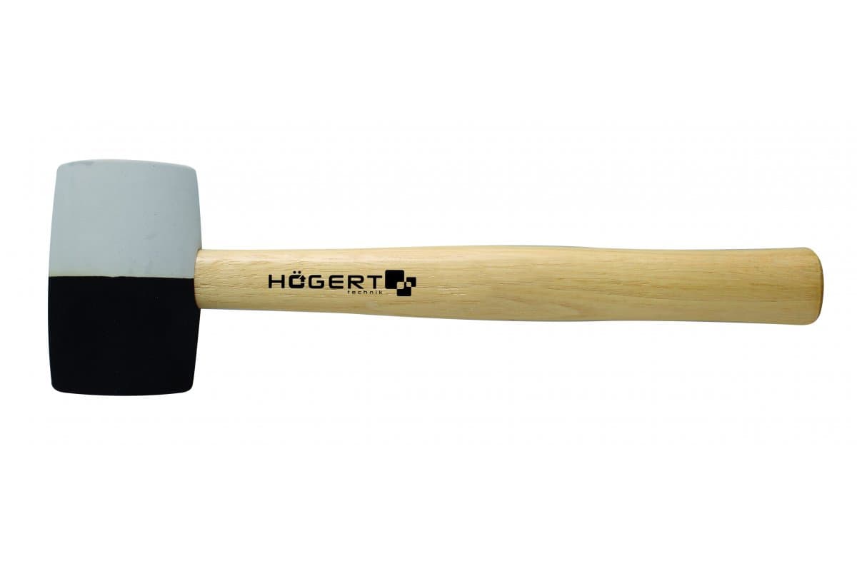 Högert Technik Schwarz Högert Gummihammer Weiß/ Mit Holzgriff, 680 G