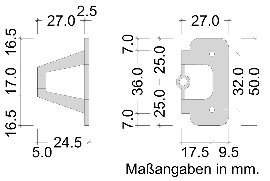 Griffadapter Adapter für Faltschiebetüren bis 19 mm Skizze