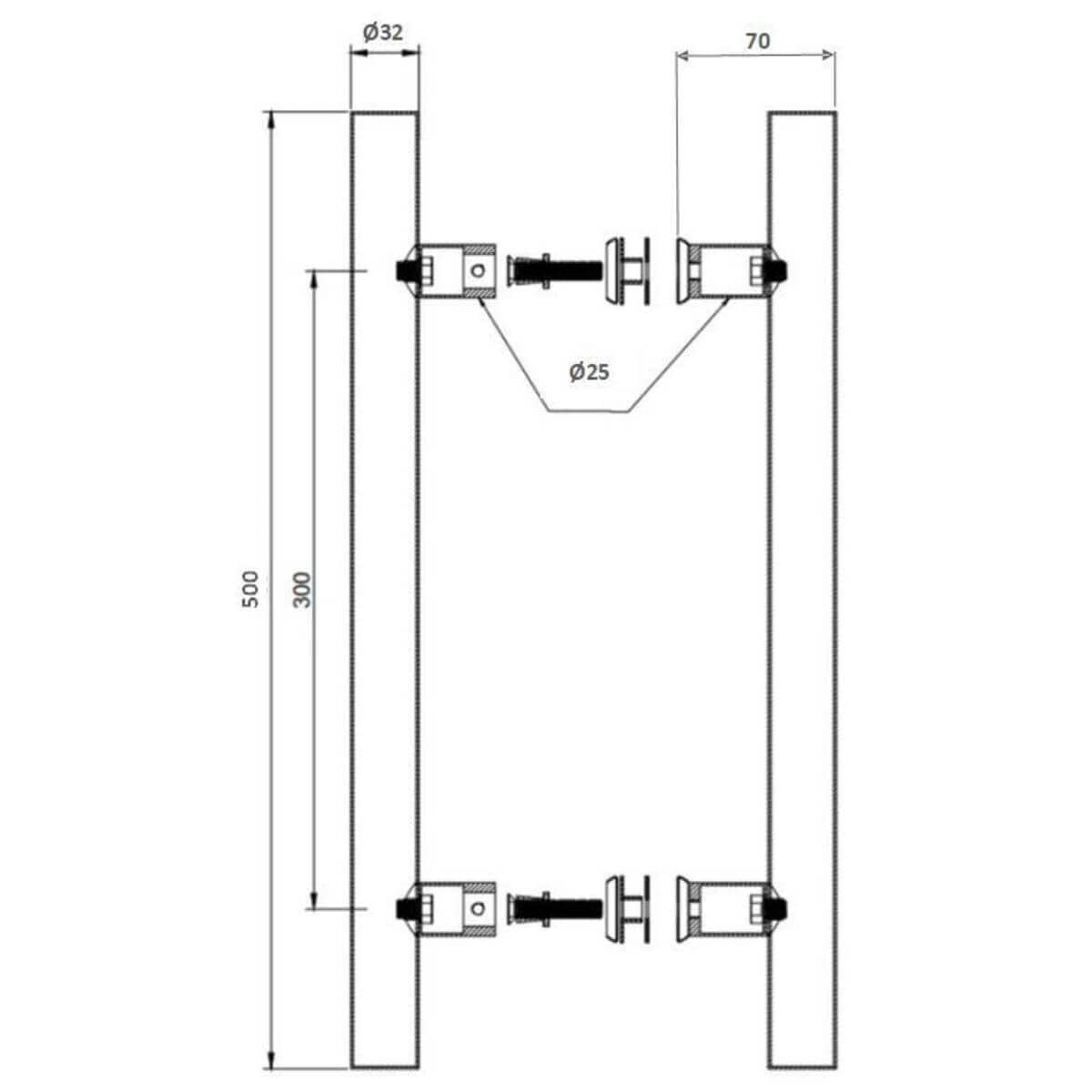 Siso push handle DRAVA made of wood and stainless steel for glass doors, 500/300 mm