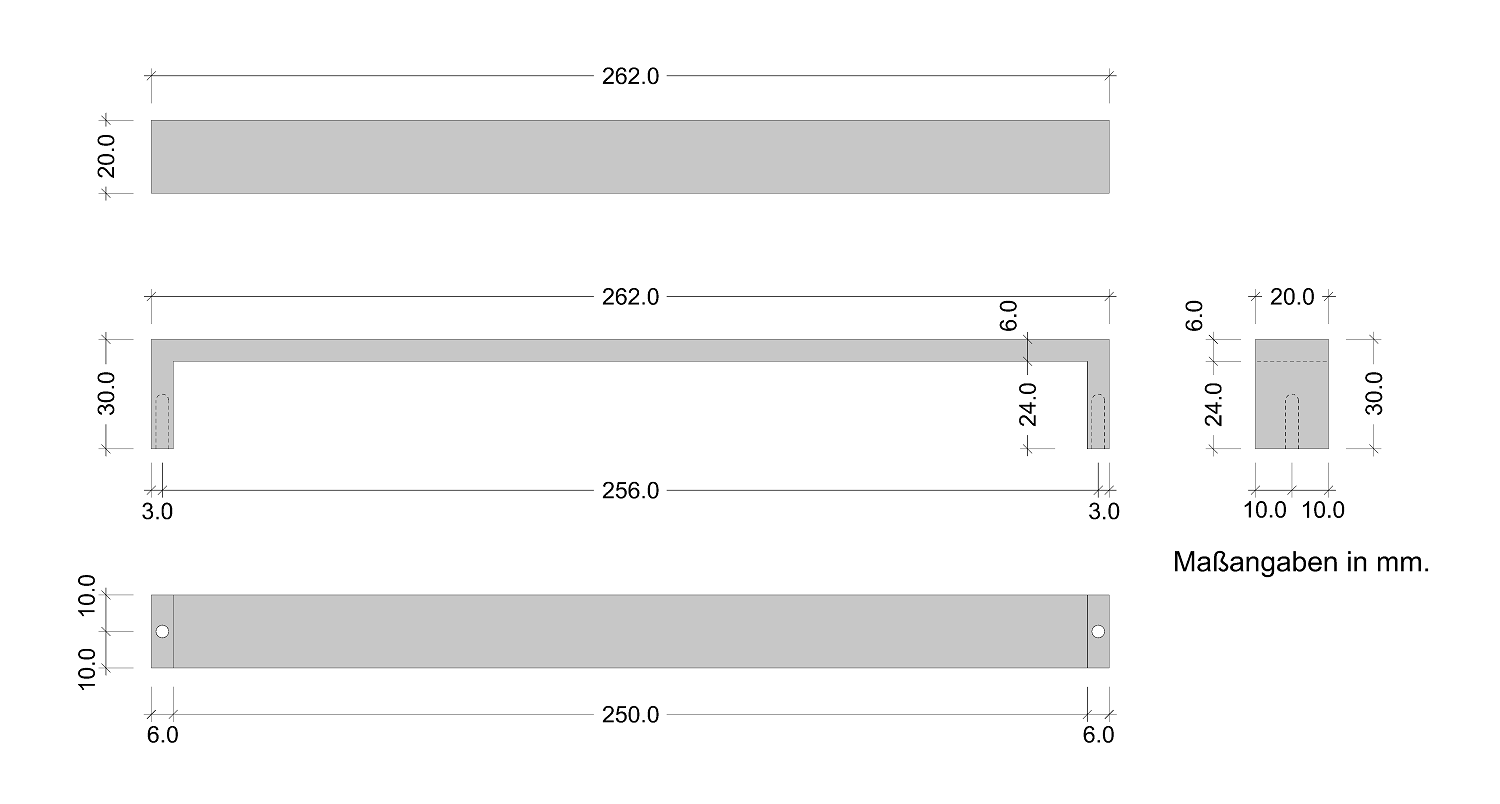 Bügelgriff Bohrabstand 256 mm Skizze