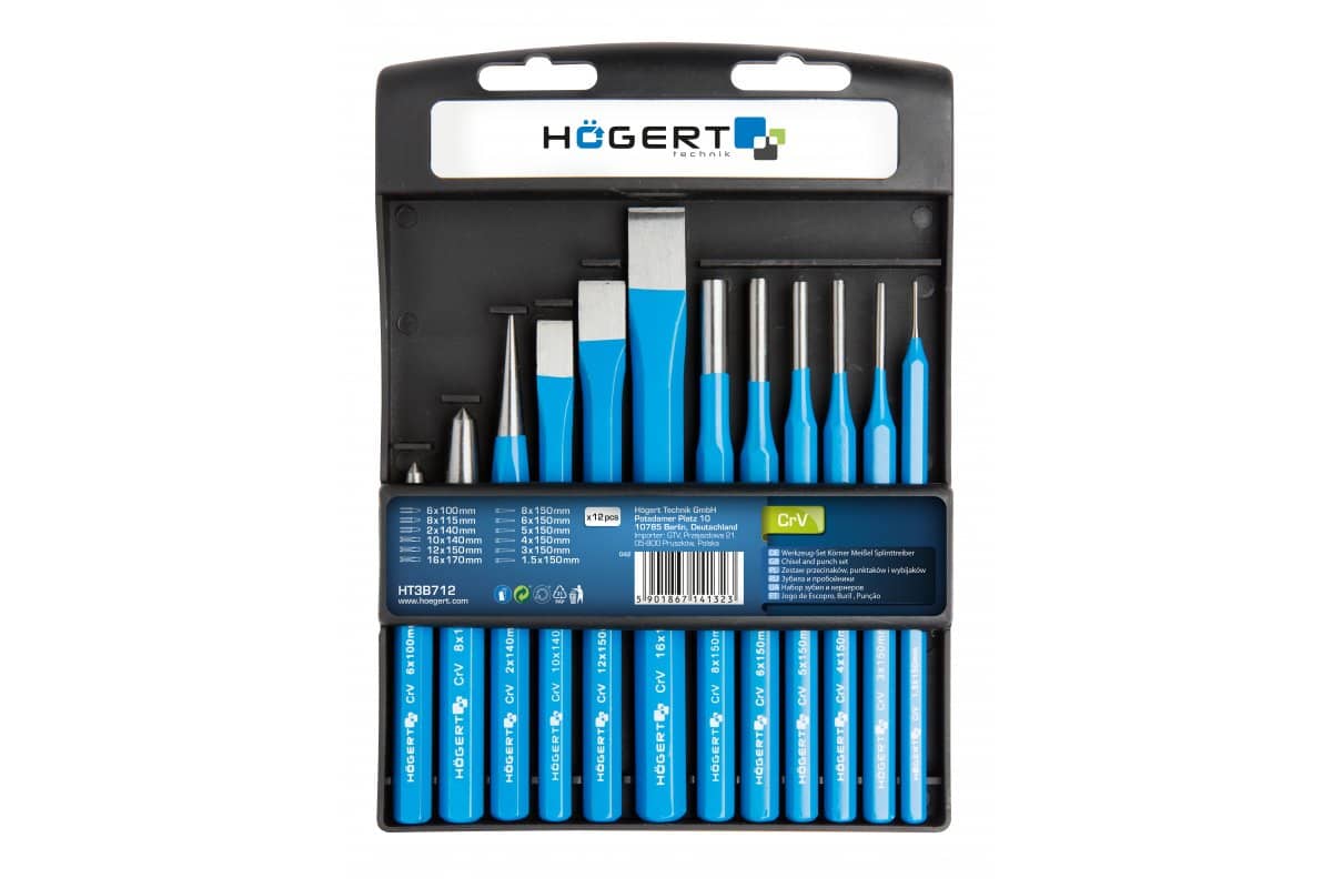 Högert Technik Högert Werkzeugset - Körner, Meißel & Splinttreiber, 12-Tlg