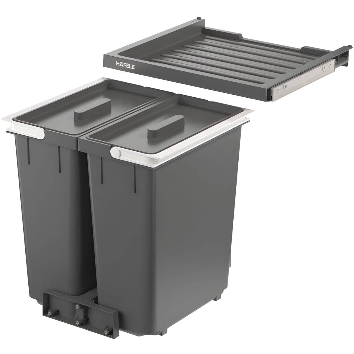 Häfele Doppel-Abfallsammler CYCLE mit Auszugablage, Korpusbreite 450 mm - 2 x 11l | 450 mm - 2 x 11l