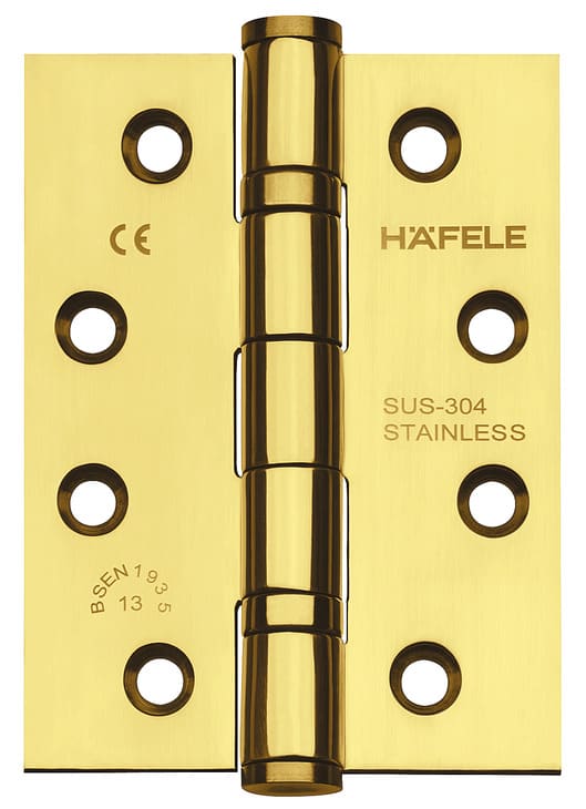 Häfele Aufschraubband für ungefälzte Innentüren bis 120 kg Edelstahl messingfarben poliert käntig, Modell DHB 3222 - 102x76x3