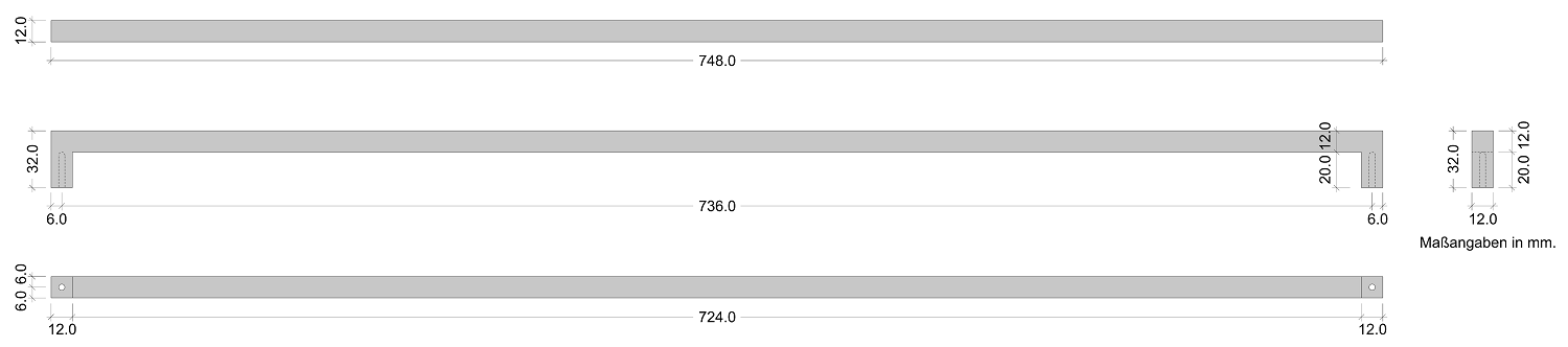 Möbelgriff 12x12 mm Edelstahl matt gebürstet 736 mm