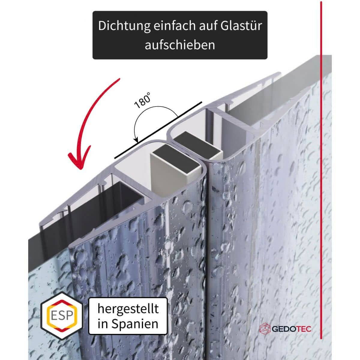 Rehau Magnetdichtung ohne Anschlag für Duschtüren mit Glasstärke 4 - 5 mm, 180° 2000 mm