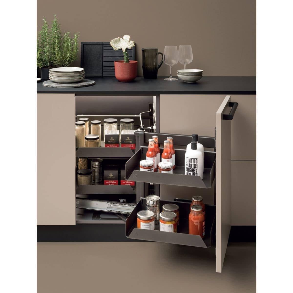 Häfele Eckschrank Drehauszug UTENSIO ST10 PLUS FOLD CORNER, 30 kg Korpusbreite 800 - 1000 mm lichte Korpushöhe 489 - 640 mm
