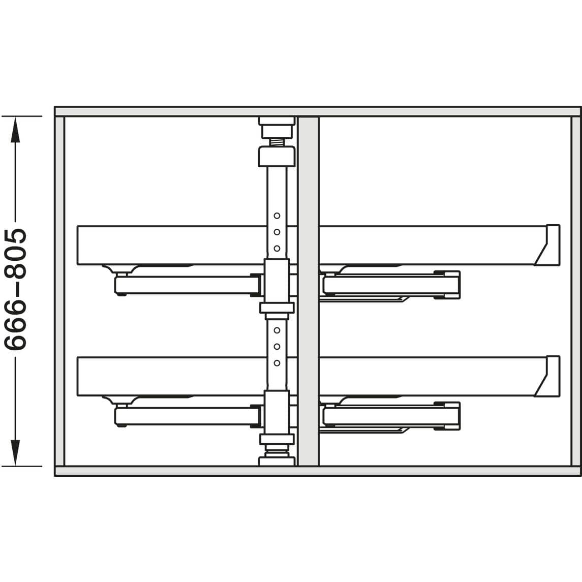 Häfele Eckschrank Schwenkauszug UTENSIO ST10 PLUS GLIDE CORNER mit 2 Tablaren rechts, 40 kg Korpusbreite 800 mm Türbreite 400 mm lichte Korpushöhe 666 - 805 mm