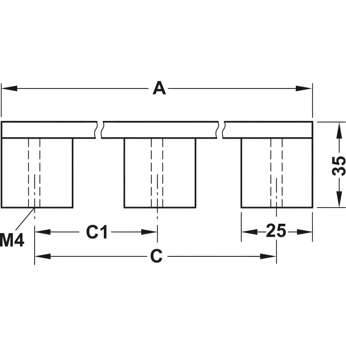Häfele Möbelgriff H1092 Sockelgriff kantig Edelstahl matt gebürstet, 885x35mm (3 Sockel)