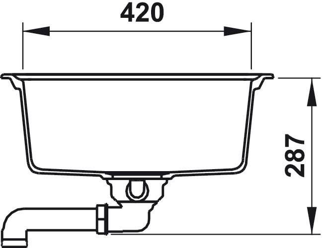 Aufbauspüle AS01L mit großem Becken 1000 x 500 mm Skizze