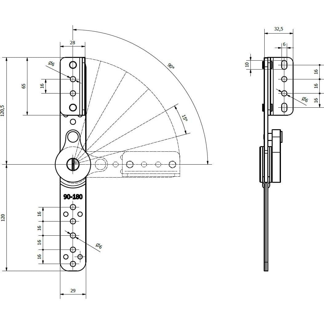 Gedotec armstödsgångjärn SOFA ANGLE av stål med automatisk återgång och monteringsvinkel, 90 - 180°