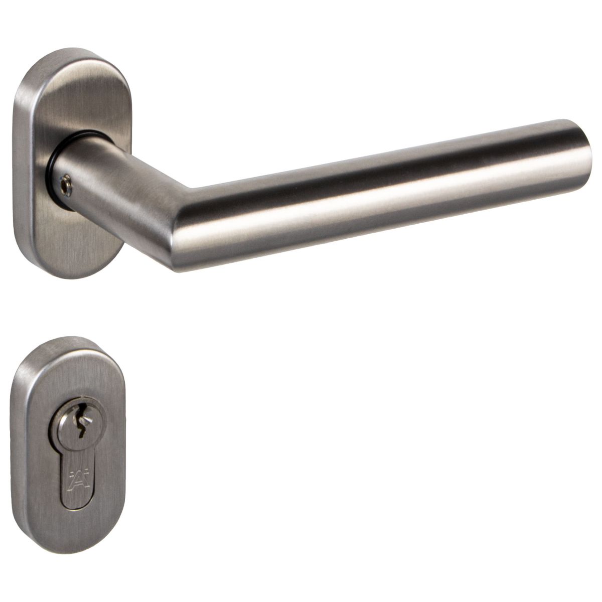 Fimet door handle MUNICH made of stainless steel on an oval rosette