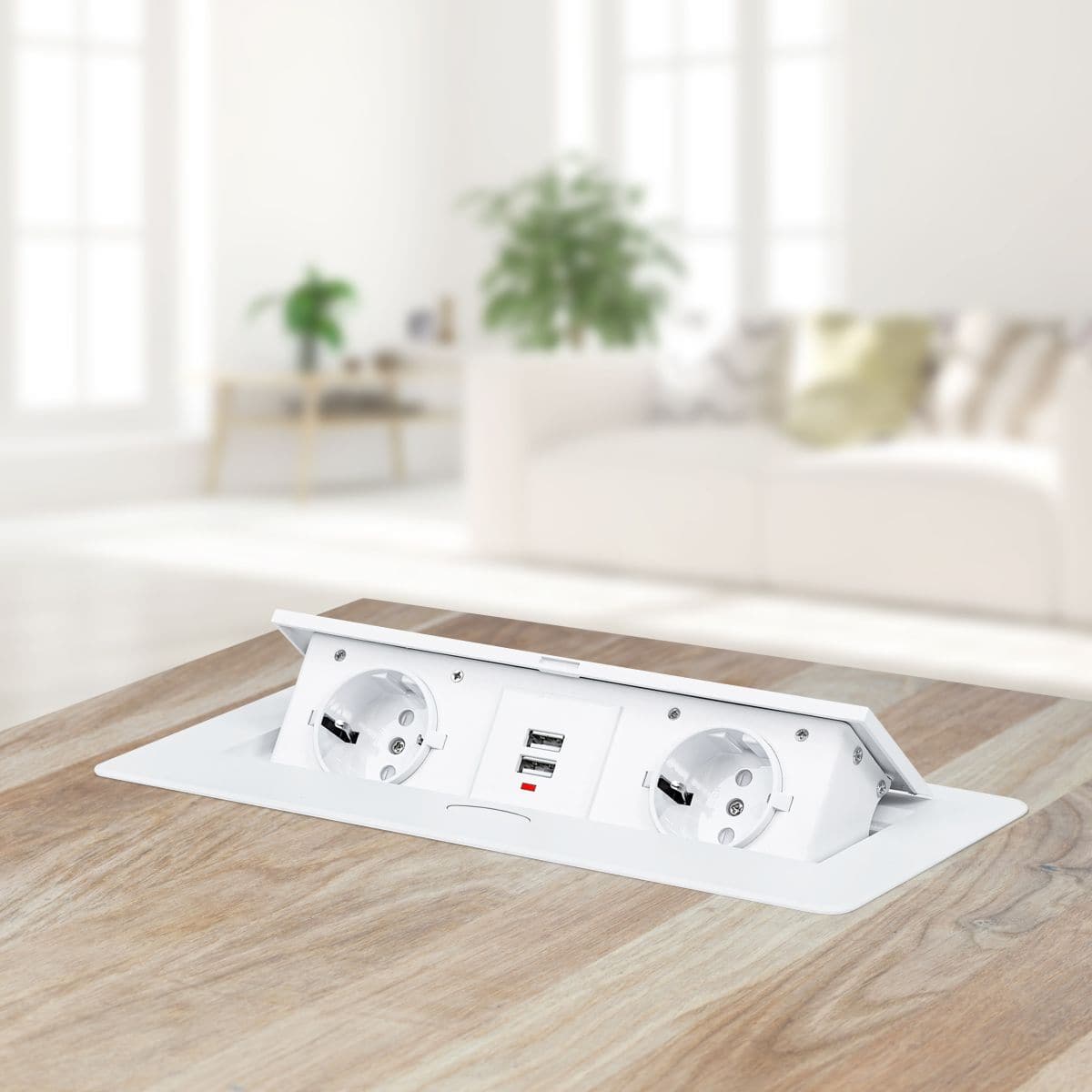 Design Light Element priză KOMBIBOX cu capac rabatabil, 2 prize Schuko și 2 USB-B, alb