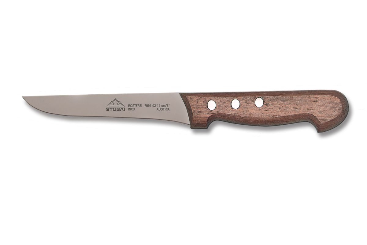 Stubai boning knife with curved wooden handle made of chrome-molybdenum stainless steel, specially hardened, 120 mm