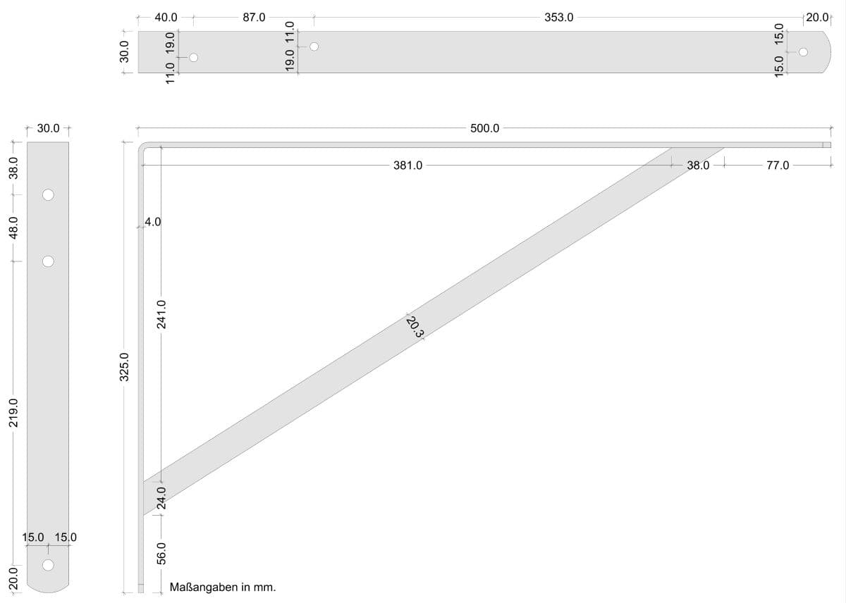 Schwerlast-Konsole ATHENA aus Stahl weiß 500 mm Skizze