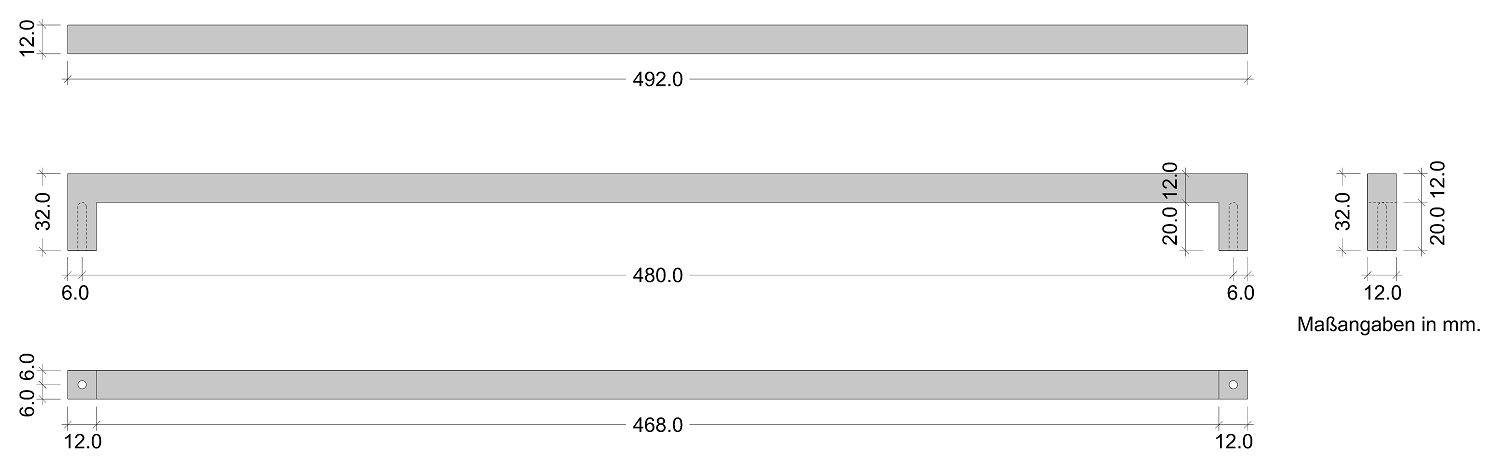 Möbelgriff 12x12 mm Edelstahl matt gebürstet 480 mm