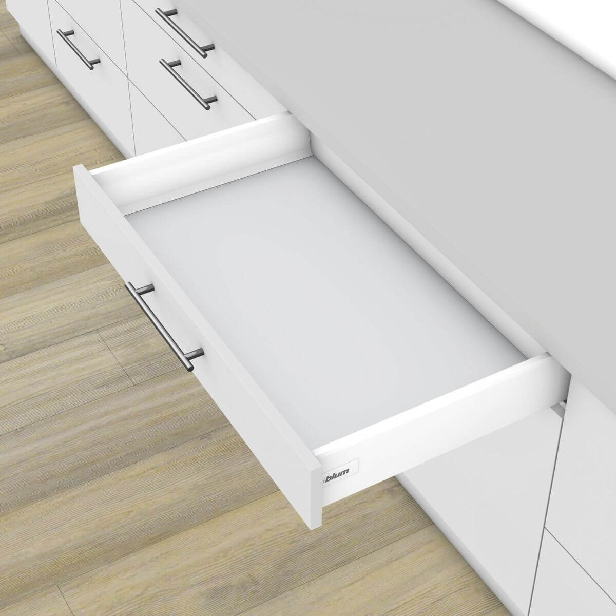 Blum cajón SET TANDEMBOX K altura del marco 115 mm 30 kg blanco con Tip-On & sistema de cierre suave Blumotion, 400 mm