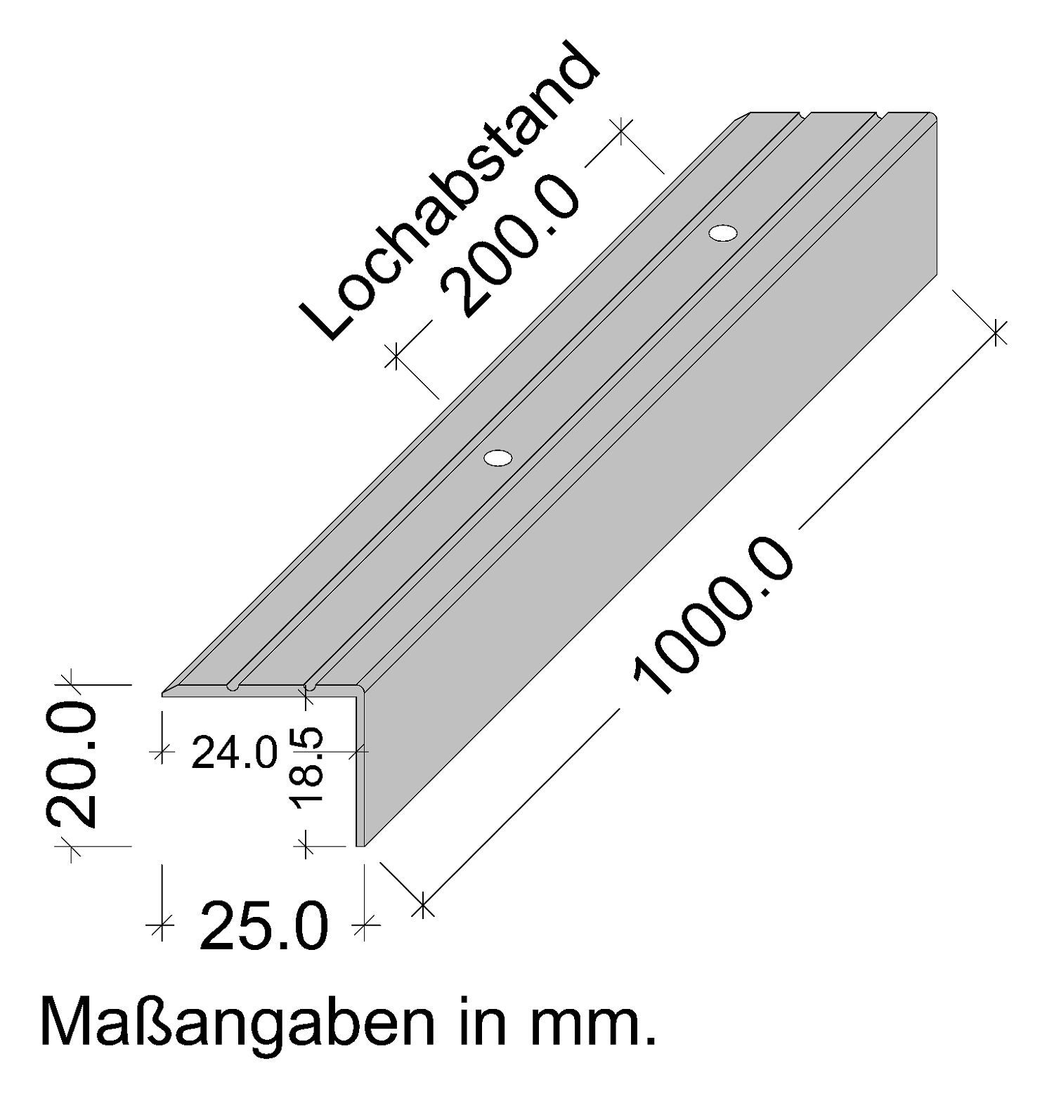 Treppenwinkel Aluminium 25x20 mm Skizze 1000 mm