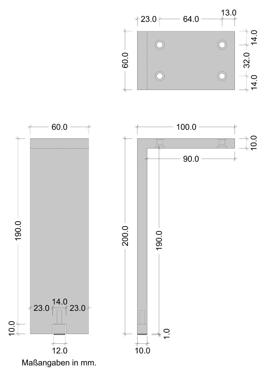Möbelfuß FONDA aus Aluminium eckig höhenverstellbar 200 mm Skizze