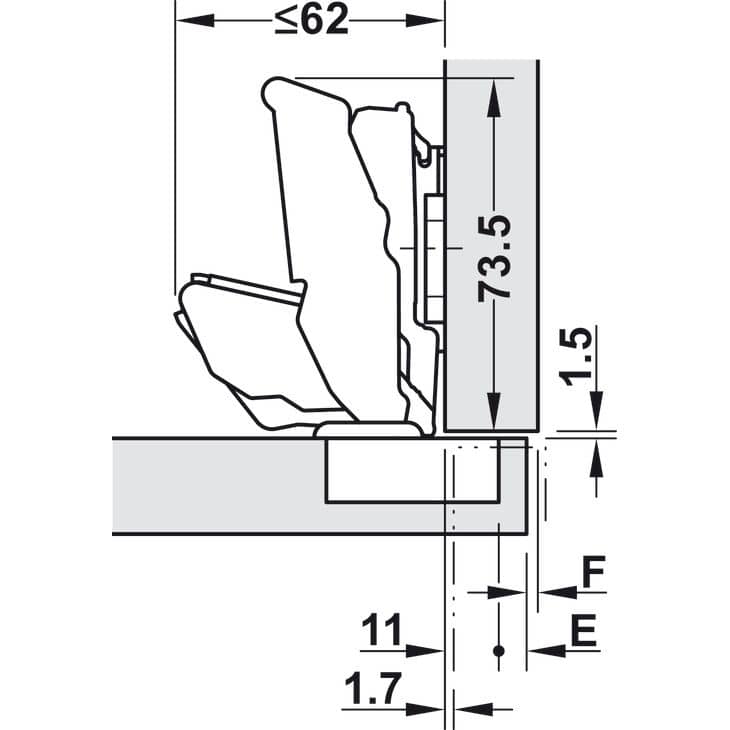 Blum Profiltürscharnier 71B7550D mit Blumotion-Dämpfung, 125° zum Schrauben