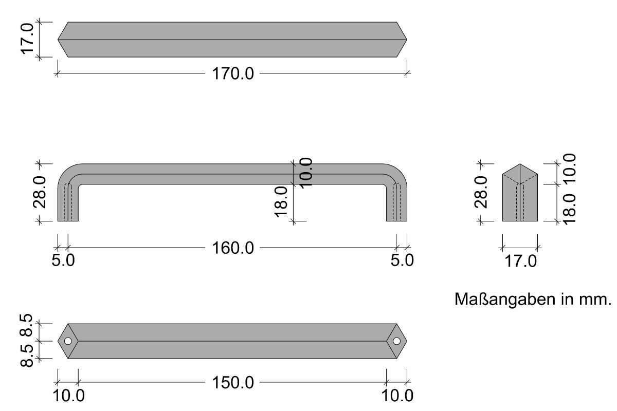 Möbelgriff LINES aus Metall, BA 160 mm Skizze