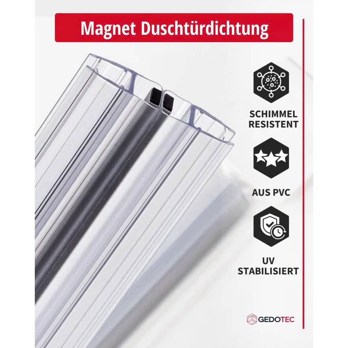 Rehau Magnetdichtung ohne Anschlag für Duschtüren mit Glasstärke 4 - 5 mm, 180° 2000 mm