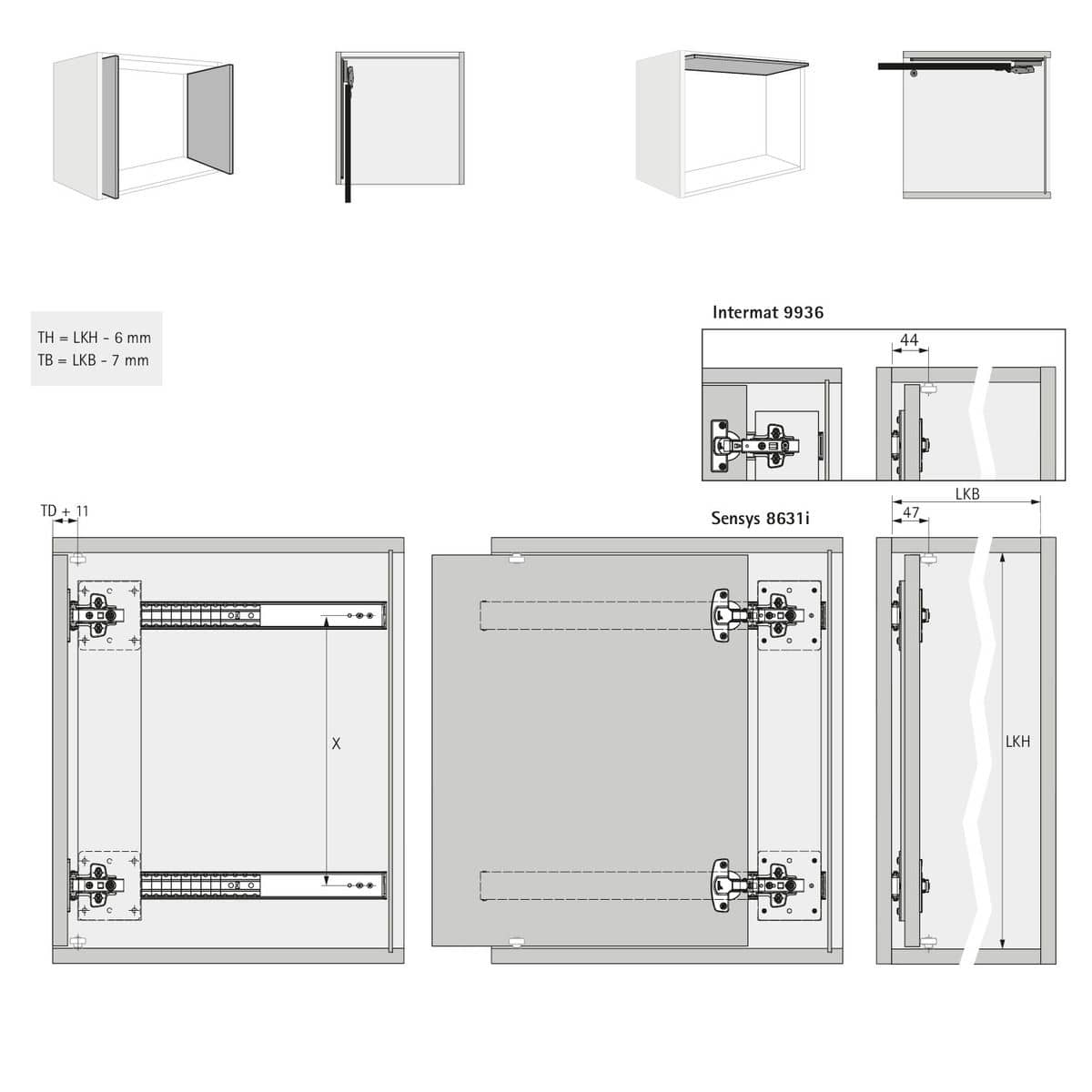 Hettich Drehschiebetür-System KA5740 für seitlich einschiebbare Möbeltüren, 300 mm