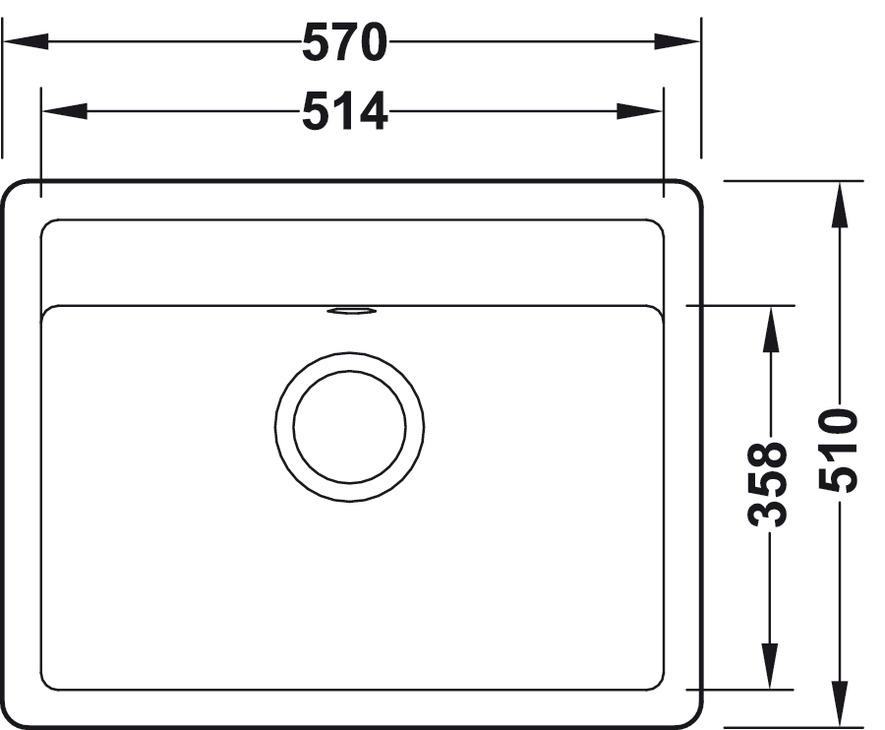 Aufbauspüle AS03 570 x 510 mm Skizze