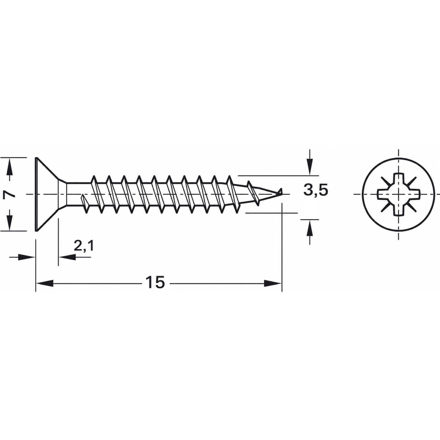 Häfele Spanplattenschrauben HOSPA Ø 3,5 mm Kreuzschlitz, Vollgewinde brüniert Senkkopf, 15 mm