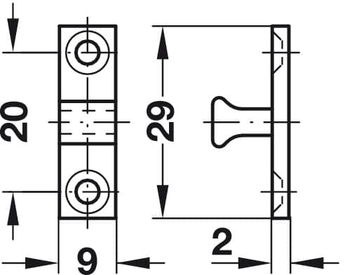 Doppel-Kugelschnapper aus Messing verstellbar Skizze 49 mm