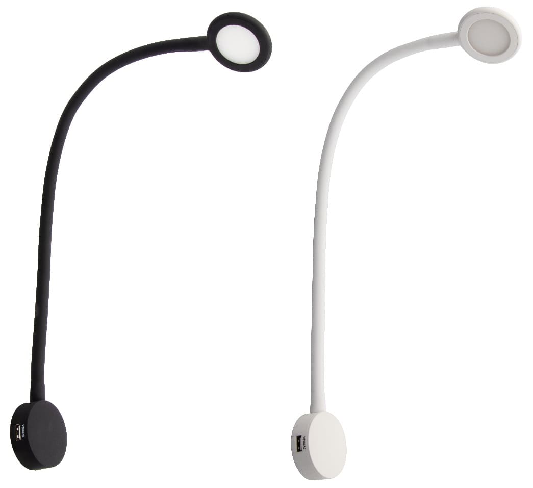 Design Light flexible LED Leseleuchte Modus dimmbar 12 V Leselampe mit USB Ladestation, schwarz