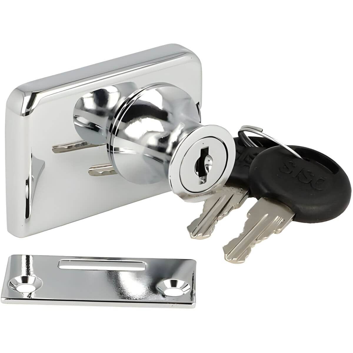 Serratura per porte in vetro Siso VETRO-D in metallo da fissare con clip per porte doppie, cromata lucida