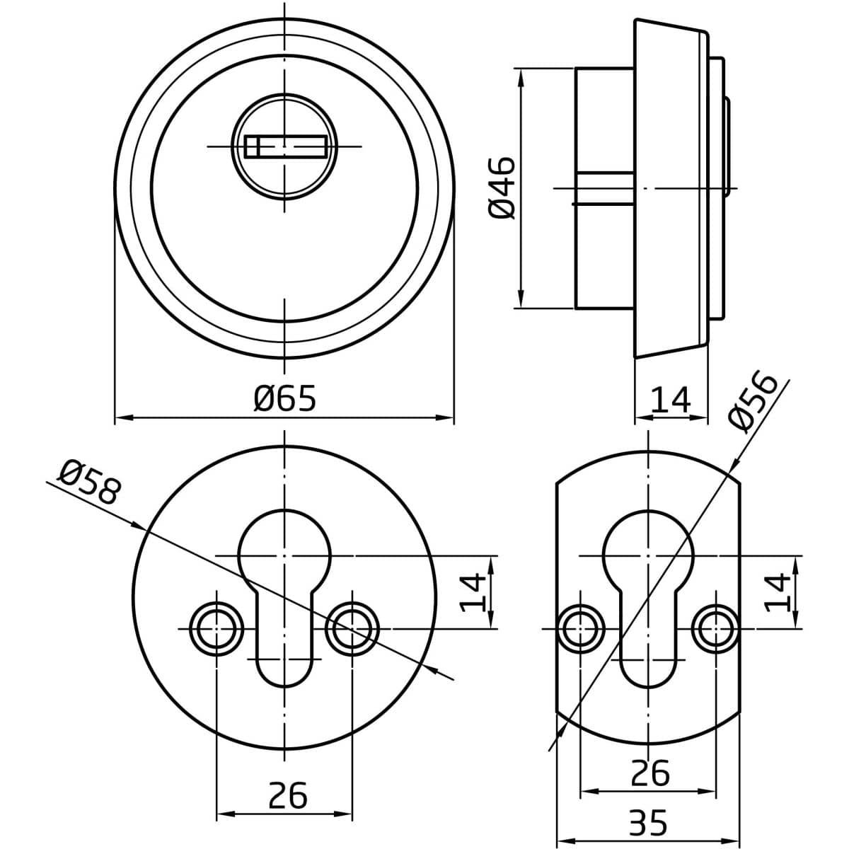 Gedotec Schutzrosette AMIG aus Messing matt, Ø 65 mm Türstärke 40 - 45 mm