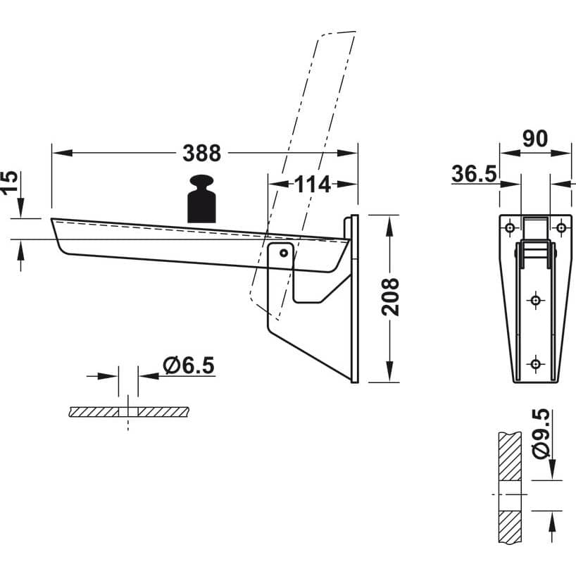 Hebgo Klappkonsole aus Stahl ohne Einklappfeder, 500 Kg Feuerverzinkt 380 mm