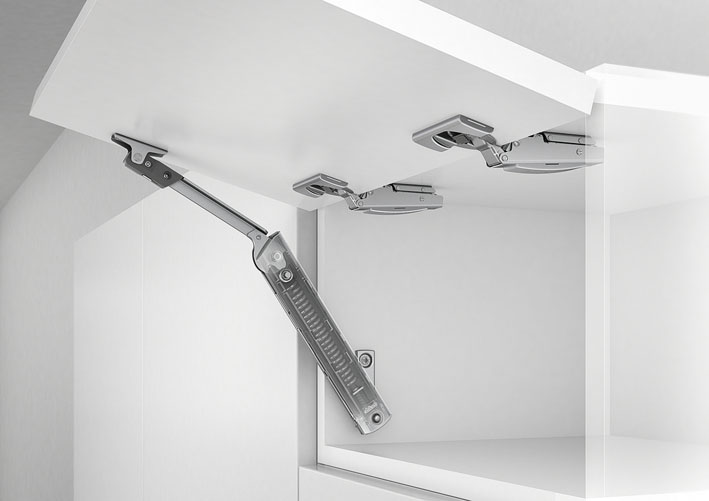 Blum folding hinge Aventos HK-XS Tip-On power accumulator for top lifting fitting