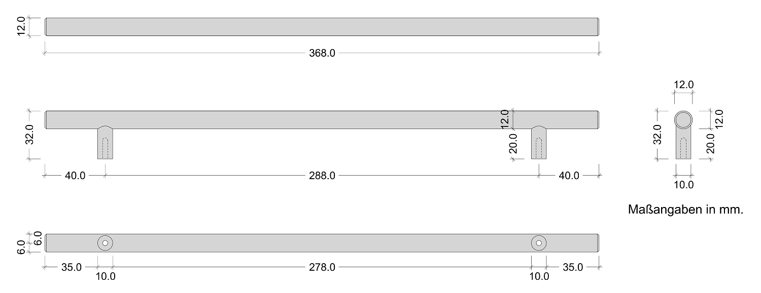 Möbelgriff LUNA aus Edelstahl, matt gebürstet Ø 12 mm (288 mm)