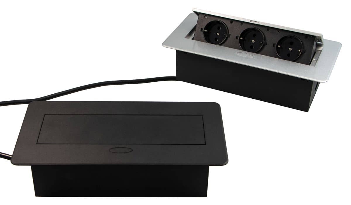 Design Light Steckdosen-Element Kombibox DL10006 Einbau-Steckdose mit Klappdeckel, Aluminium silber