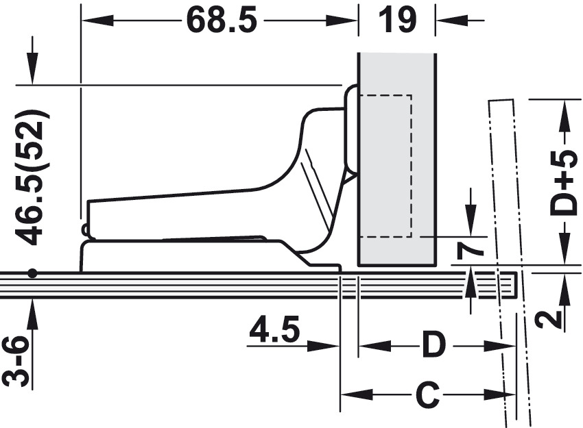 Blum Clip Top Montageplatte CRISTALLO zum Kleben Skizze1