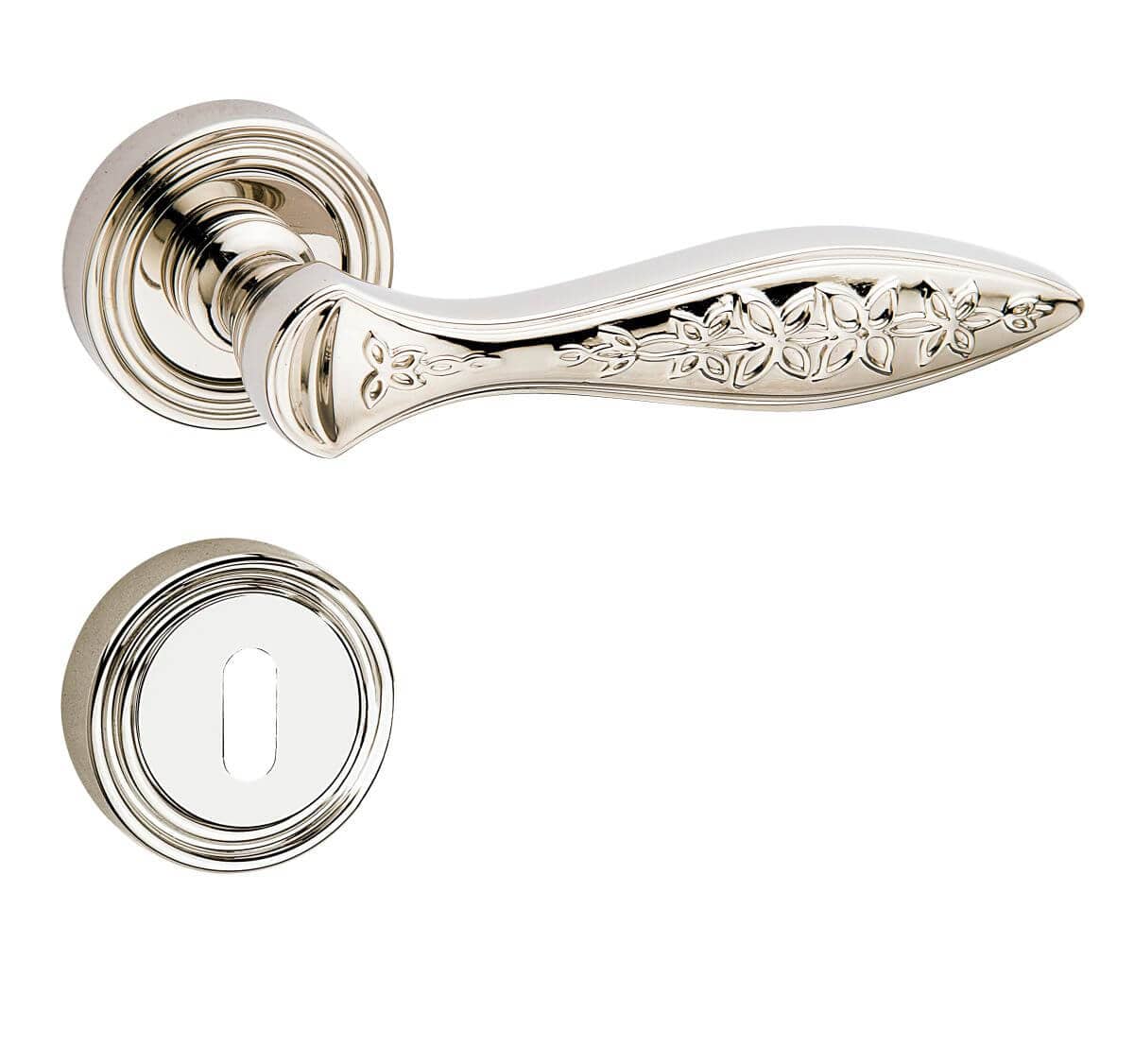 Fimet Drückergarnitur BLOSSOM 1378-261 aus Messing, BB-Buntbart - Nickel poliert