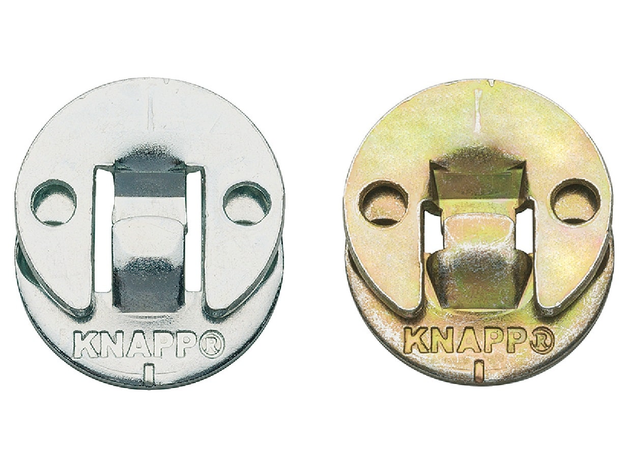 Knapp Einhängeverbinder DUO aus Stahl, gelb verzinkt . ohne Spiel