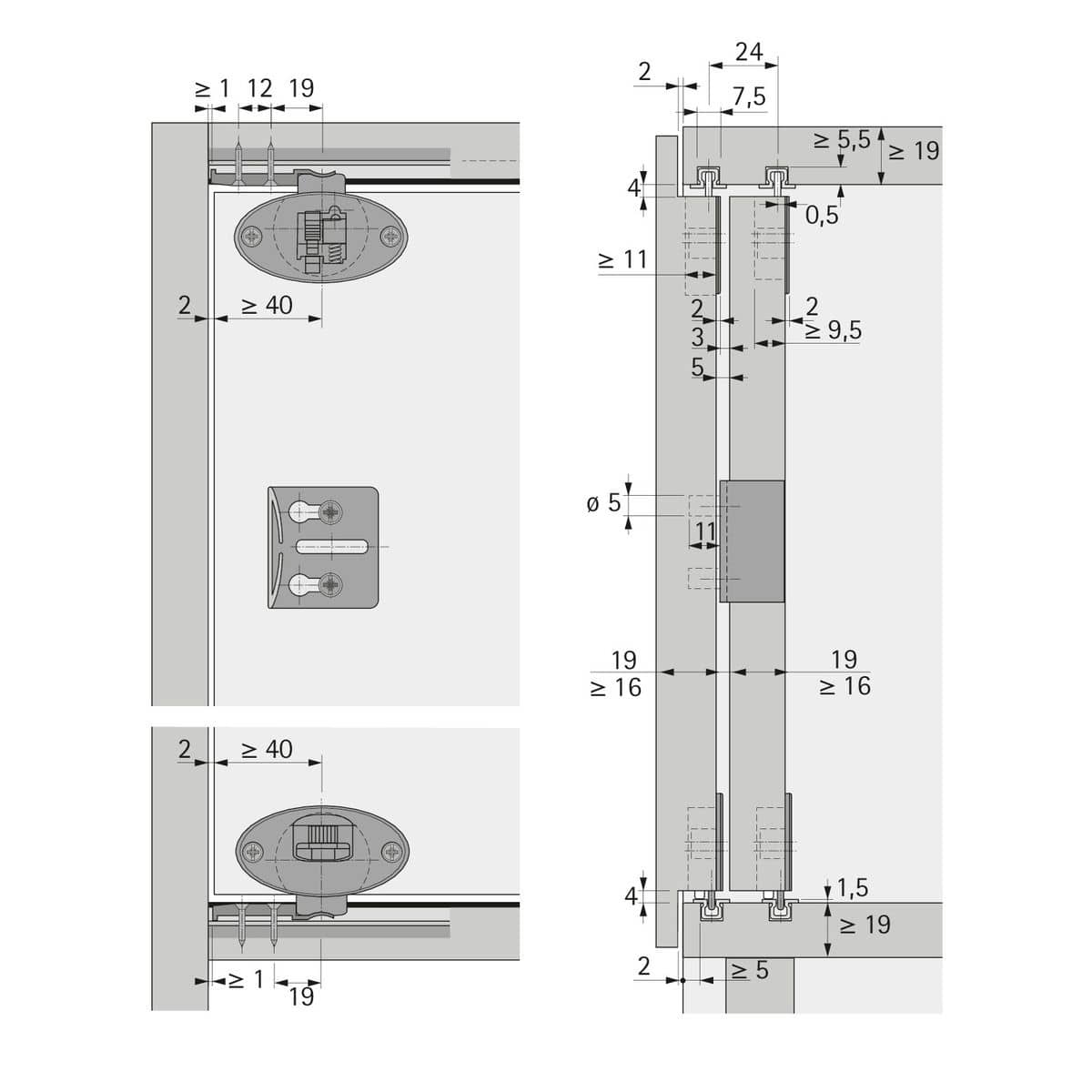 Hettich Slide Line 55 Plus 9115954 Laufteil zum Anschrauben