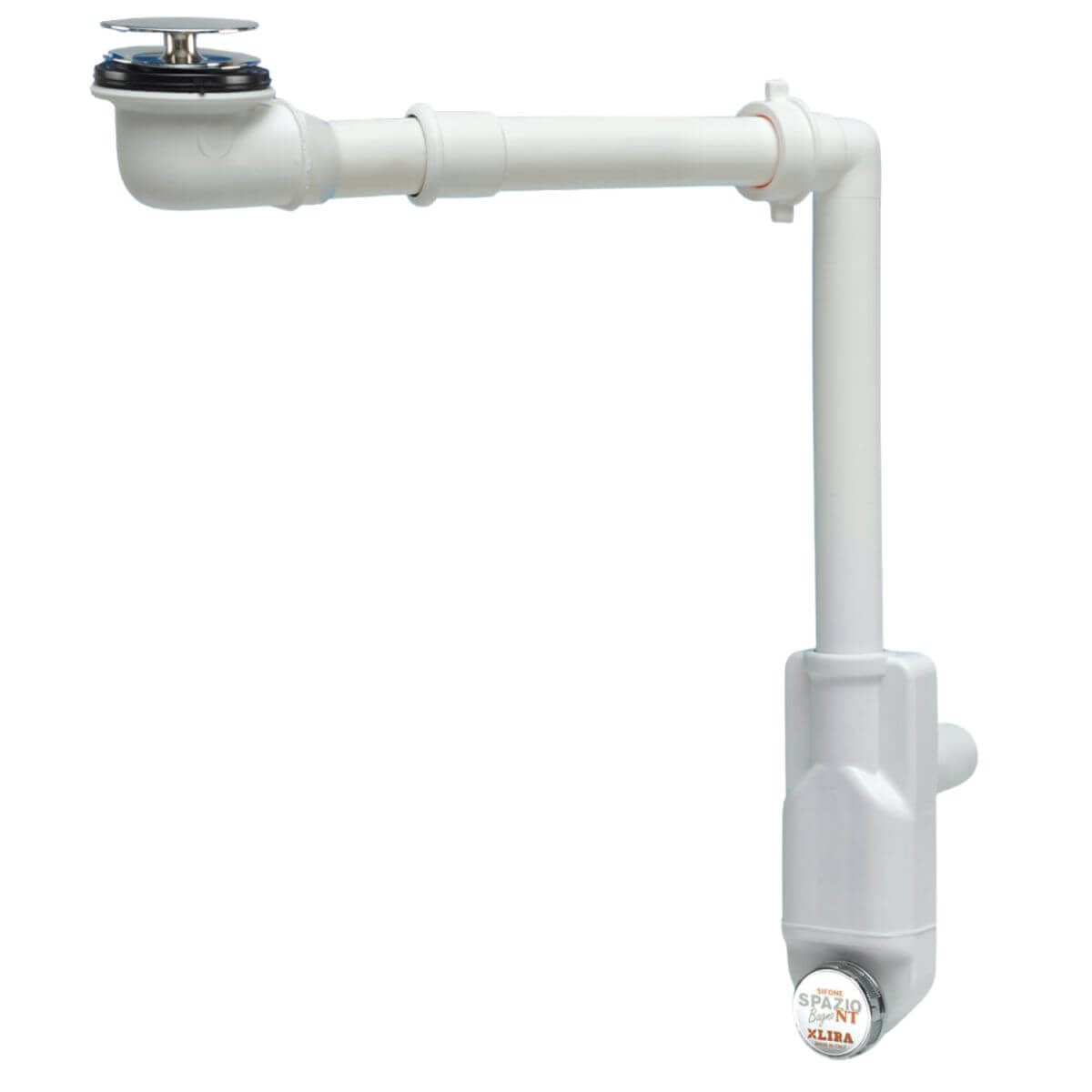 Lira Raumsparsiphon PREMIUM für Waschbecken mit Kontrollöffnung und Ablaufventil, Rohr-Ø 40 mm Weiß