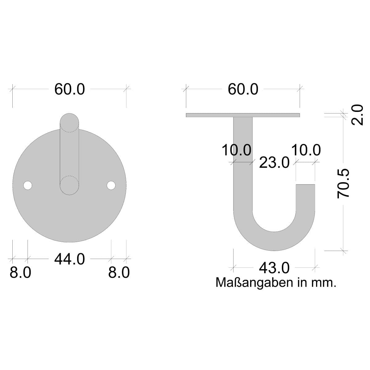 Gedotec Deckenhaken MARA aus Edelstahl matt, 65 x 71 mm