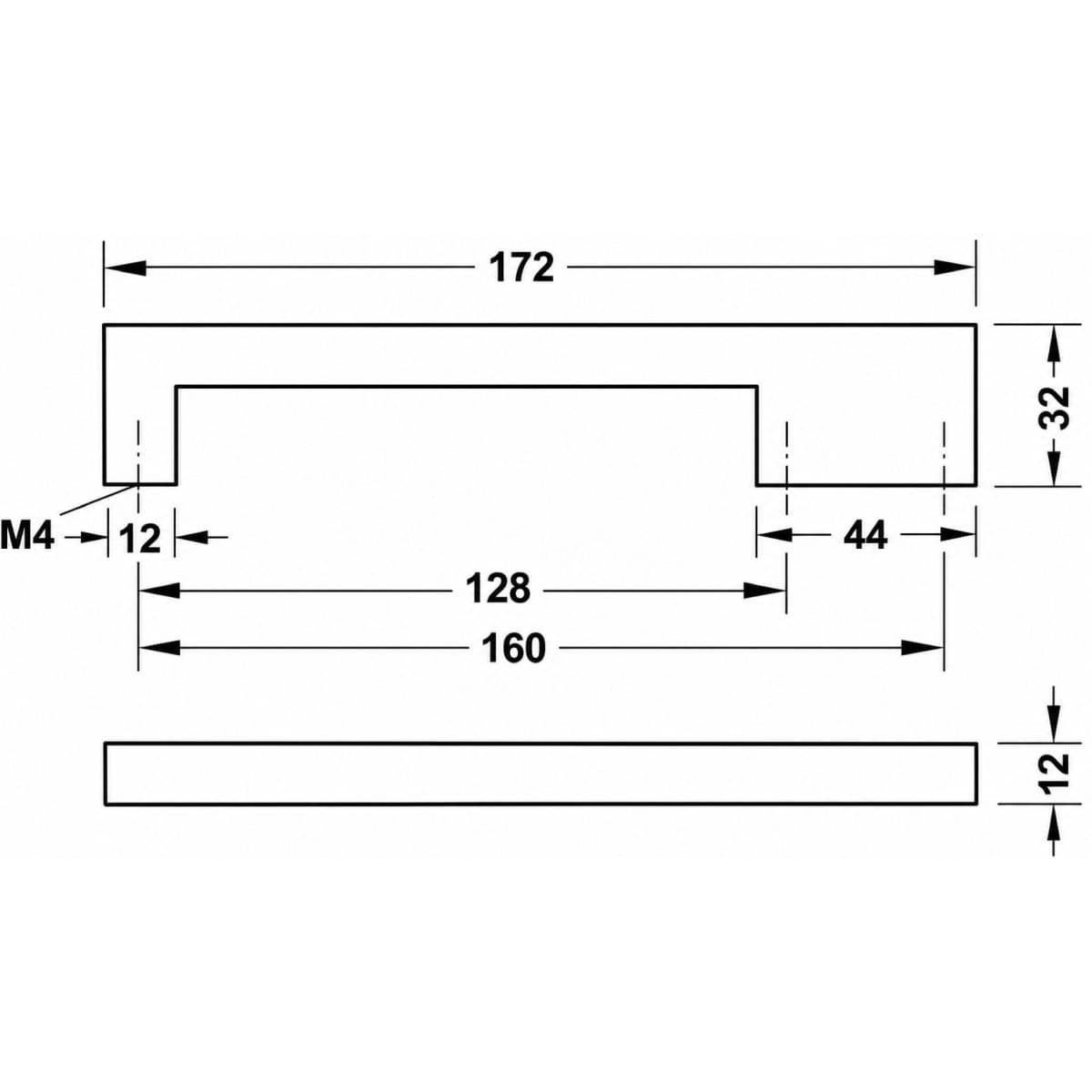 Häfele Möbelgriff H1380 aus Metall, Schwarz matt BA 128 & 160 mm