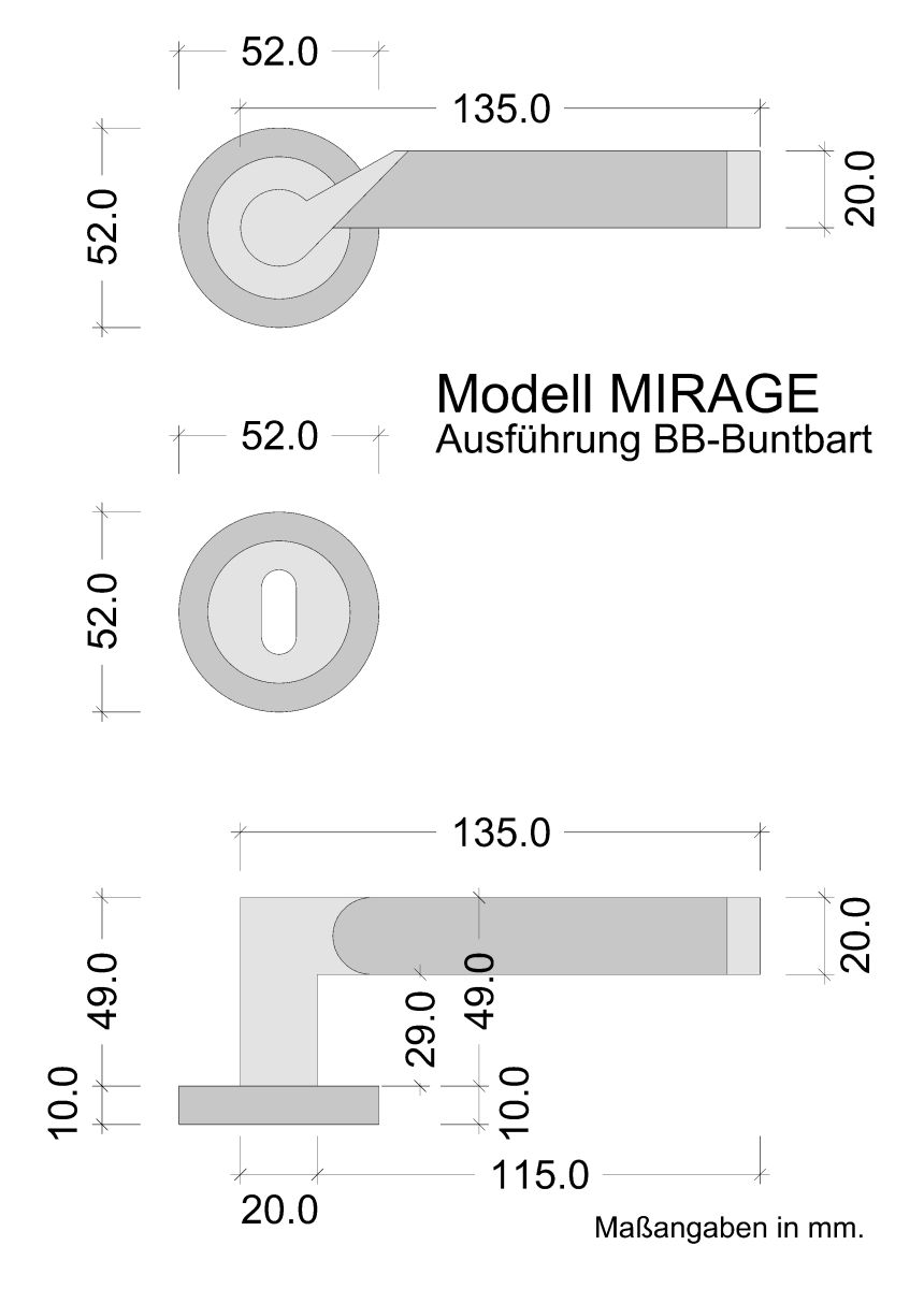 Türdrücker MIRAGE aus Edelstahl gebürstet / verchromt Skizze