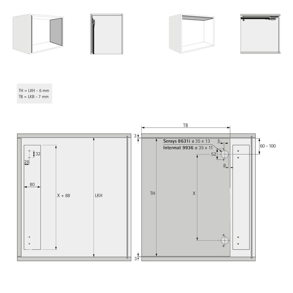 Hettich Drehschiebetür-System KA5740 für seitlich einschiebbare Möbeltüren, 300 mm
