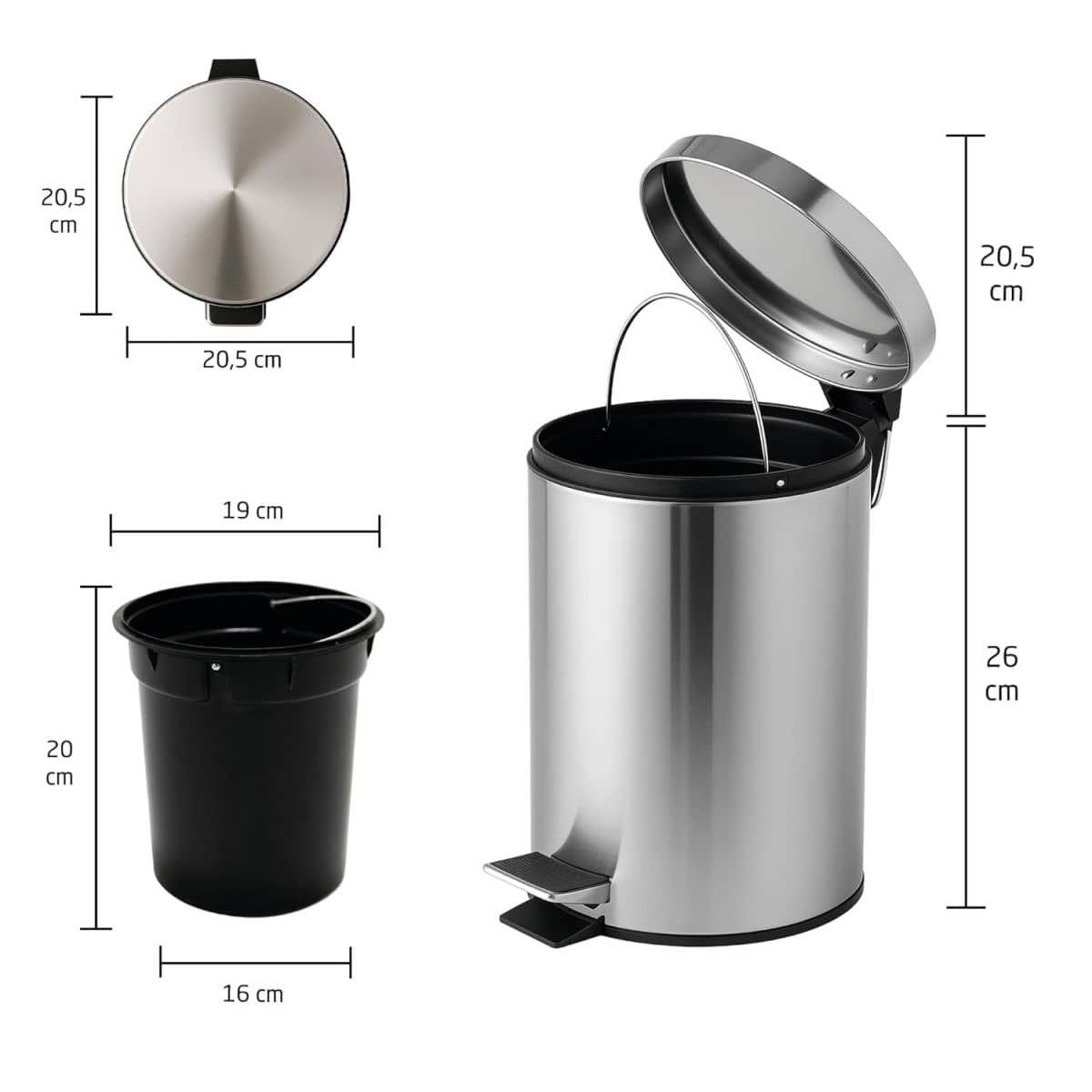 Gedotec Tretmülleimer LINEA aus Edelstahl poliert, 3l