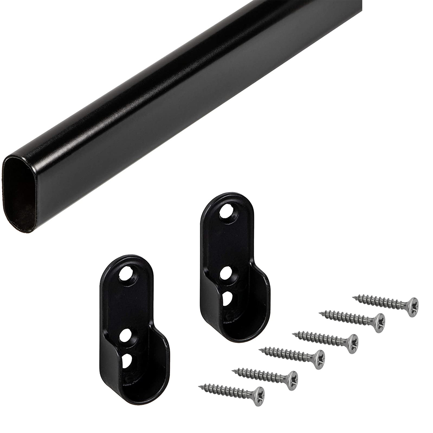 Tubo de armario Gedotec NEGRO de acero negro ovalado 30 x 15 mm