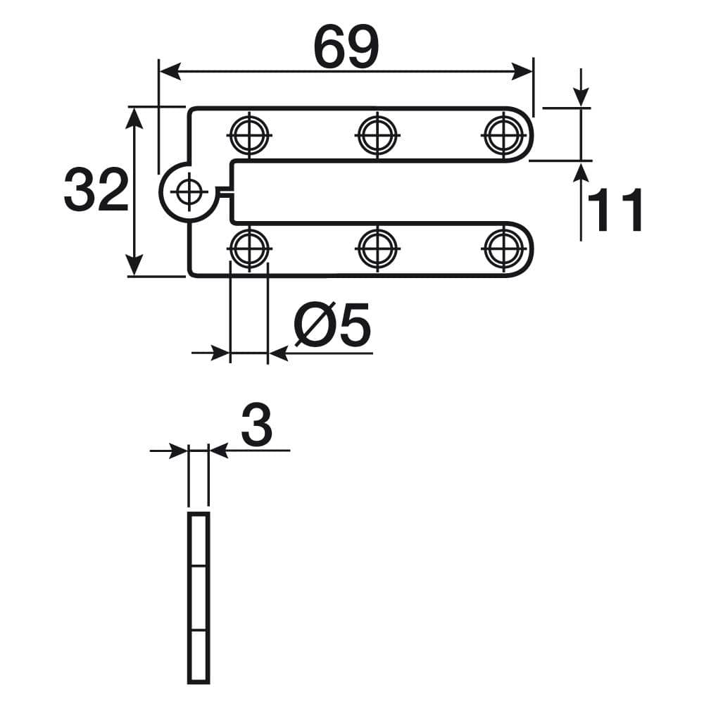 Gedotec Scherenscharnier MIDI für Klappen und Schreibtischplatten, 69 mm