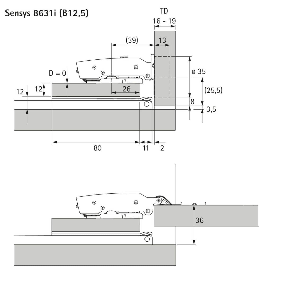 Hettich Drehschiebetür-System KA5740 für seitlich einschiebbare Möbeltüren, 300 mm